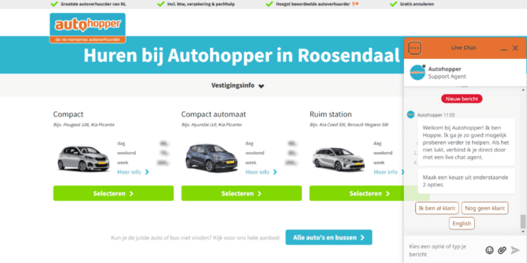 Autohopper chat met Bconnect