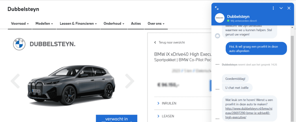 Dubbelsteyn BMW chat met Bconnect