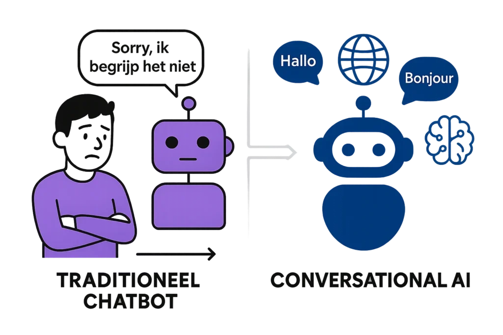 ai chatbot vs traditionele chatbot in verschillende talen