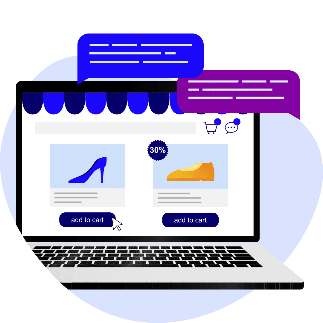 Online winkelomgeving met live chatfunctie die klanten proactief begeleidt tijdens het aankoopproces. Live chat helpt bij het genereren van online leads door directe interactie en ondersteuning, essentieel voor bedrijven die zich afvragen: hoe kan je meer leads genereren met live chat?