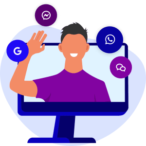 Illustratie van een medewerker die via een CRM-systeem gepersonaliseerde follow-up e-mails verstuurt, waarmee het belang van de juiste informatie, persoonlijke communicatie en snelle opvolging bij leads opvolgen wordt benadrukt