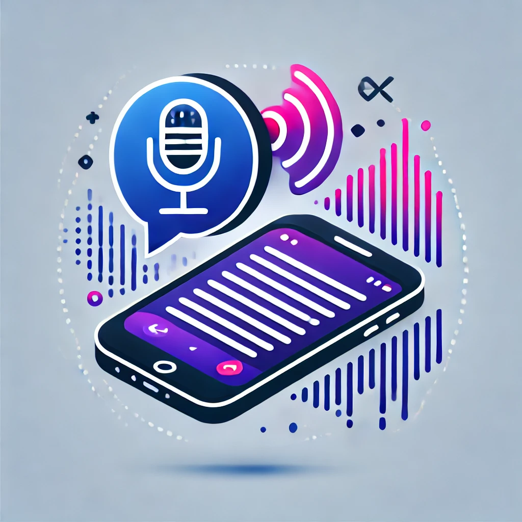  Smartphone met tekst en een microfoonicoon dat geluidsgolven uitzendt, wat tekst-naar-spraak technologie visualiseert voor conversational ai